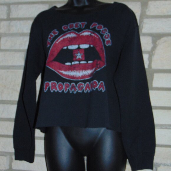 OBEY Posse Propaganda SWEATSHIRT Cut Raw Hem Neck Womens Gothic Grunge Top M/L - Picture 3 of 10